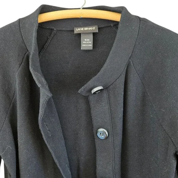 Lane Bryant Womens Black Knit Cardigan Size 18/20 100% Cotton Long Sleeve Button - Picture 3 of 7